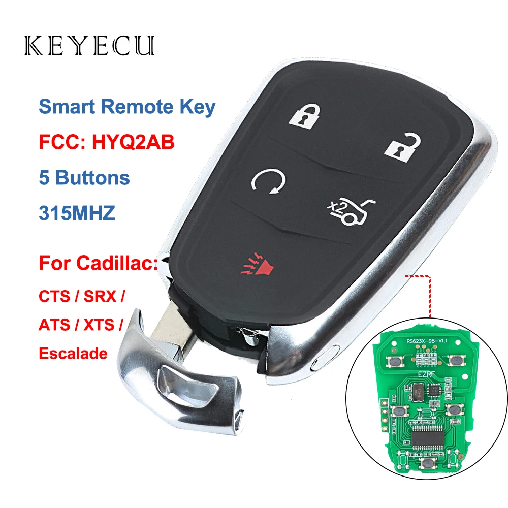 Keyecu HYQ2AB 315 МГц умный дистанционный ключ-брелок от машины 5 кнопок для Cadillac ATS CTS SRX от АТС ХЦ XTS Cadillac Escalade