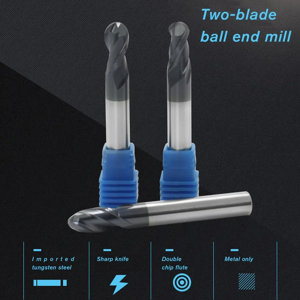 6pcs 45 Degree Tungsten Steel Milling Cutter CNC Numerical Control Tool Straight Shank Two-edge Outer R Cutter Ball End Mill