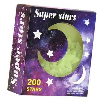 

1 Set of 201Pcs 3D Luminous Star Moon Stickers Small Fluorescent Star Moon Wall Decal for Home Office Decor Green Yellow (100Pcs