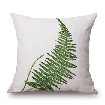 

45cm Linen Fabric Pillow Case Artificial Fern Plant Leaf Paint Decorative Pillow Cushion Cover Green Wedding Decor