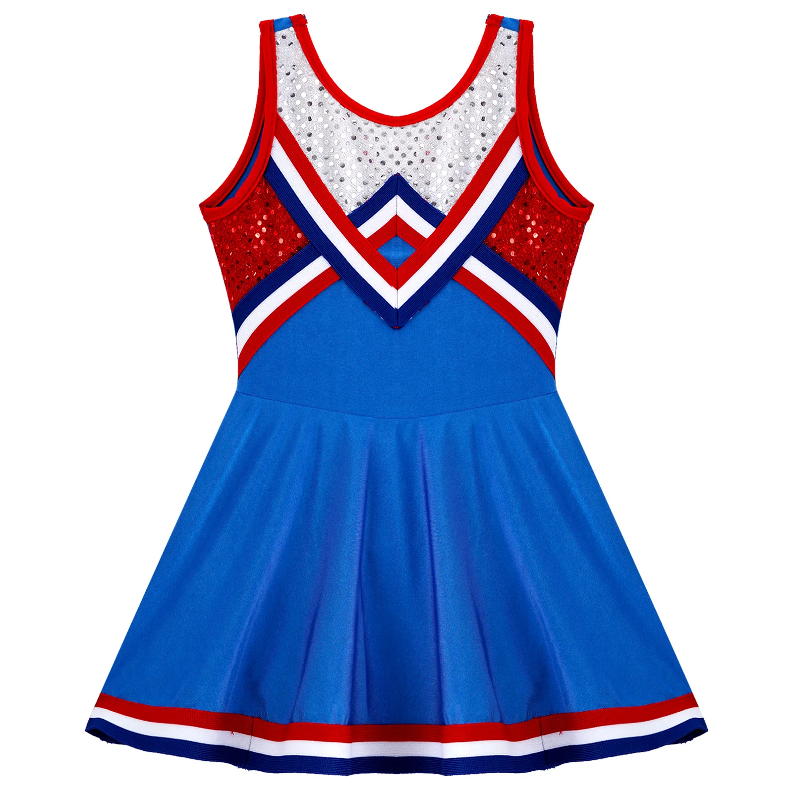 Kids Girls Sequins Cheerleading Uniform Cheerleader Costume Childrens Cheerlead Dance Dress for Dancing Competiton Dancewear