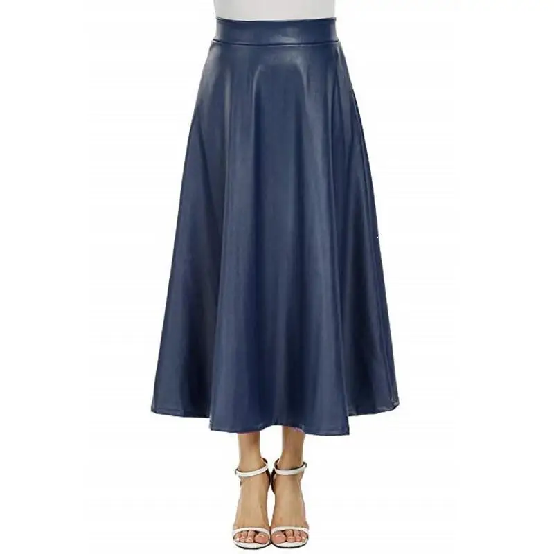 Зимняя юбка с высокой талией, женская элегантная плиссированная юбка из искусственной кожи, длинные юбки трапециевидной формы в стиле панк, готика
