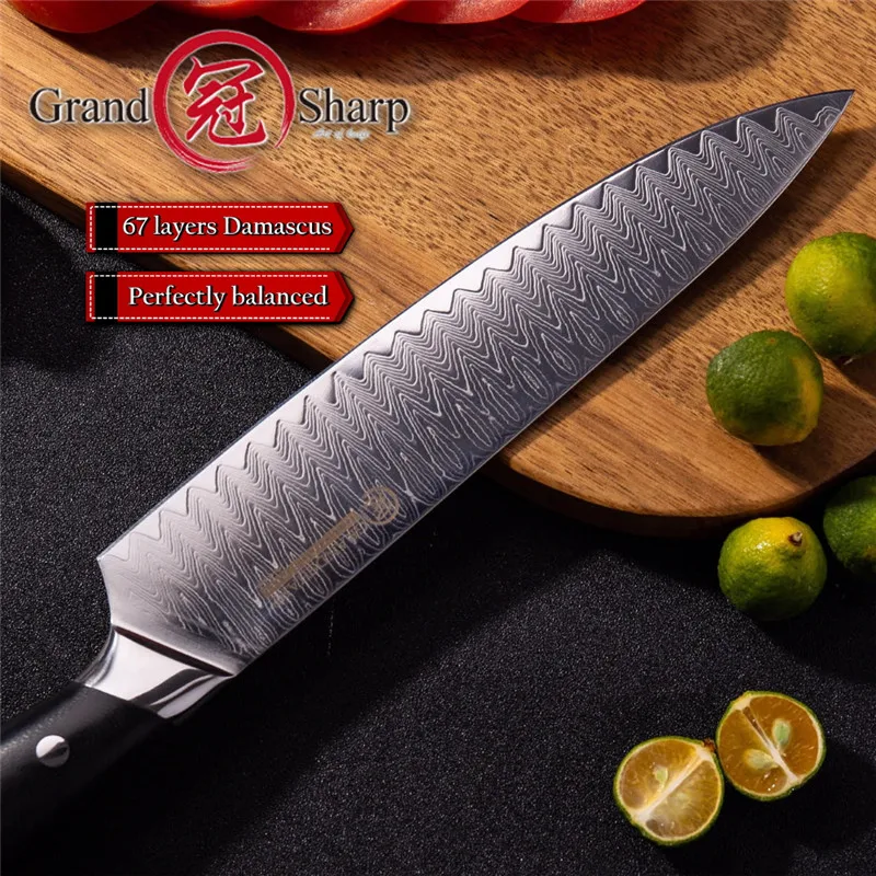Grandsharp 8 дюймов нож шеф-повара японский 67 слоев Дамаск VG10 Стальные Кухонные ножи Кливер инструмент для приготовления пищи Pro G10 ручка Подарочная коробка