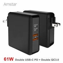 Amstar 61 Вт двойной USB C type-C PD быстрое зарядное устройство для MacBook Pro Air huawei hp ноутбук планшет двойной Quick Charge 3,0 адаптер питания