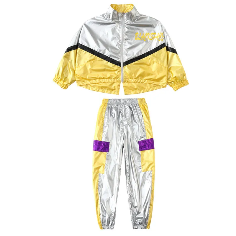 Hip Hop Costume Hiphop Kids Street Dance Clothes Long Sleev Bright Jacket Pants Stage Outfits Jazz Wear Girl Set Boy Clothes (19)