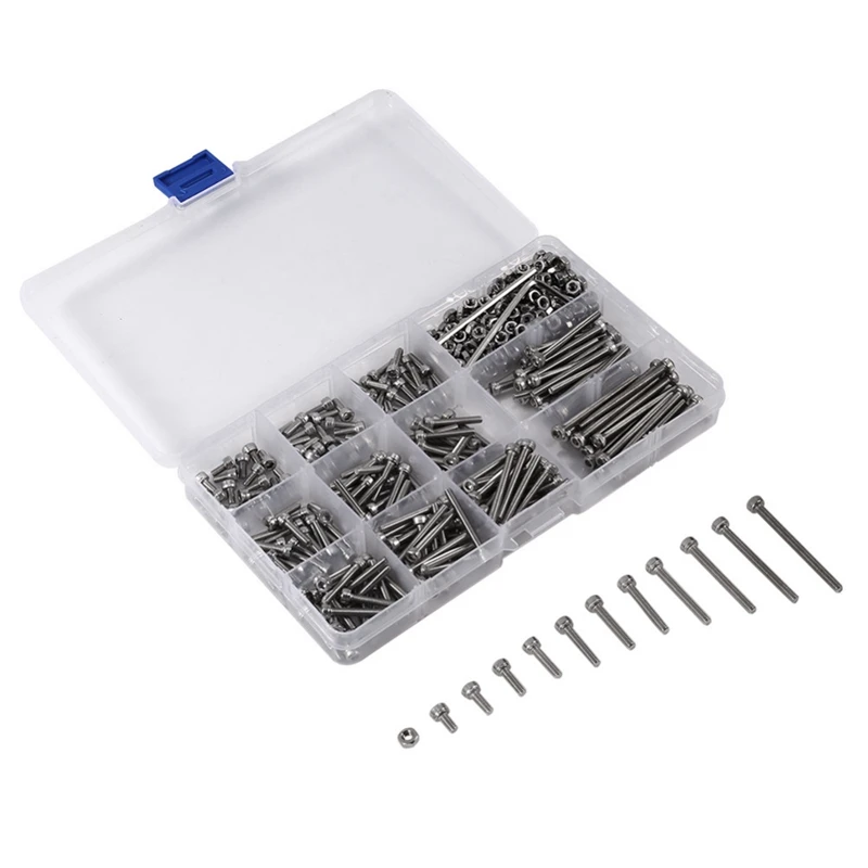 440pcs/Set M3 Screws Nuts Kits Set Stainless Steel Hex Head Socket Screws and Nuts Assortment+2 Hex Keys