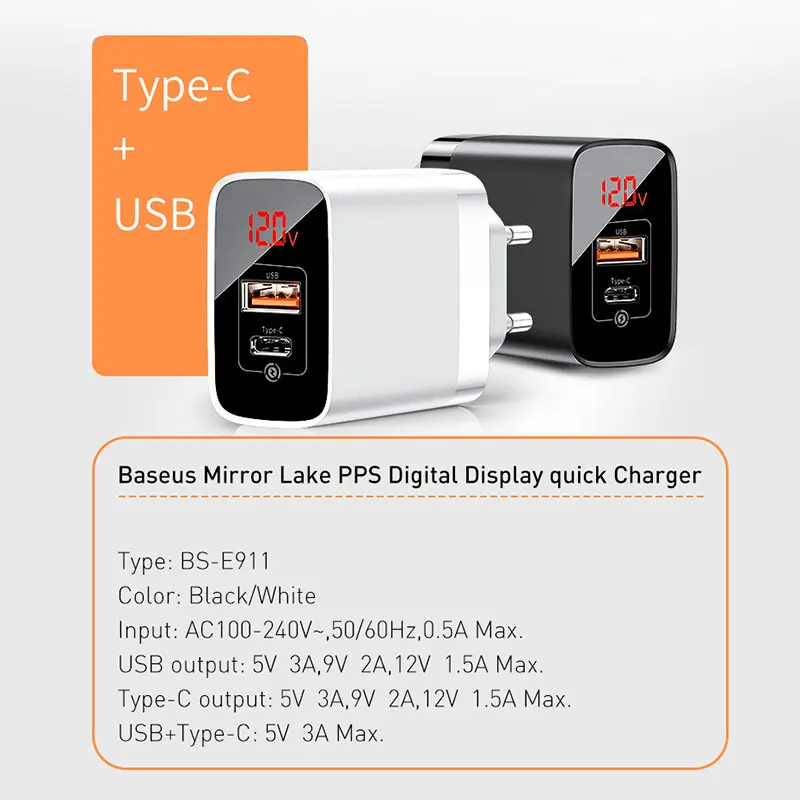 USB зарядное устройство Baseus 18 Вт Type C для iPhone 11 Pro Max Quick Charge 3 0 PD3.0 быстрое телефона с