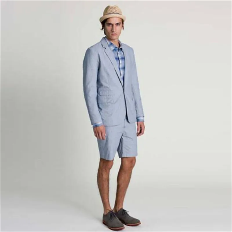 

New Arrival Light Color Men Suit Short Pant Casual Summer Suits Slim Fit 2 Piece Tuxedo Terno Masculino (jacket+pant)