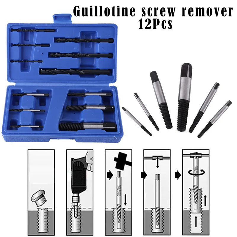 

12Pcs Screw Extractor Damaged Nut Screw Bolt Stud Remover Drill Bit Set Power Tool Accessories Bolts Remover Drivers Steel