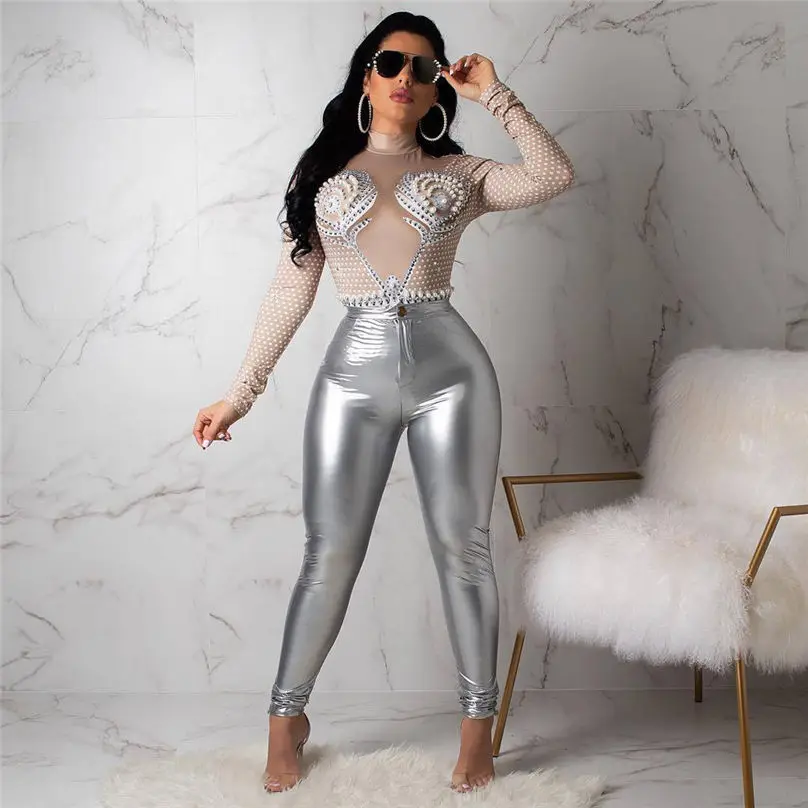 New Fashion Women High Waist Pant Thicken PU Leather Pants Stretch Ladies Leather Solid Slim Leggings Trousers Streetwear 4S10 (36)