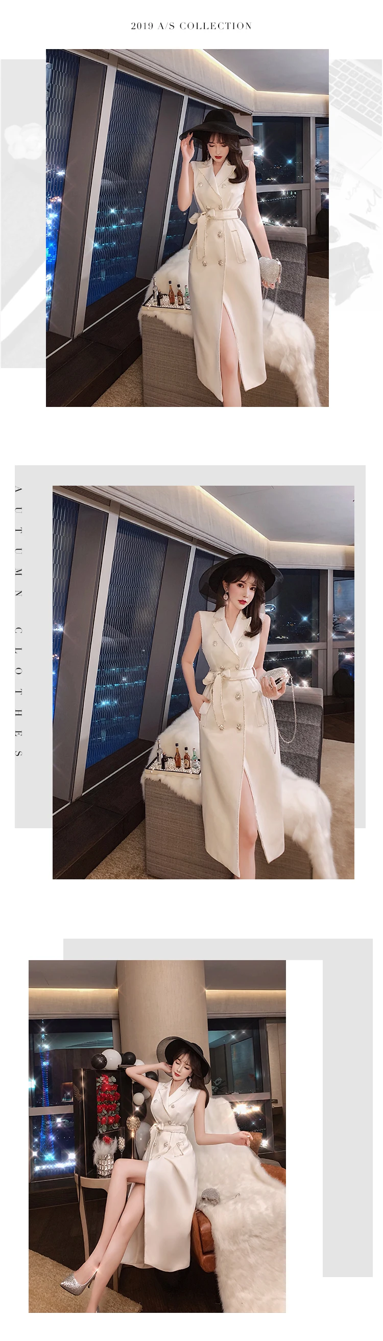 Fashion Autumn Celebrity Lady's Water Drilled Diamond Double-breasted Suit Dress Slim Shiny Women Blazer Dress