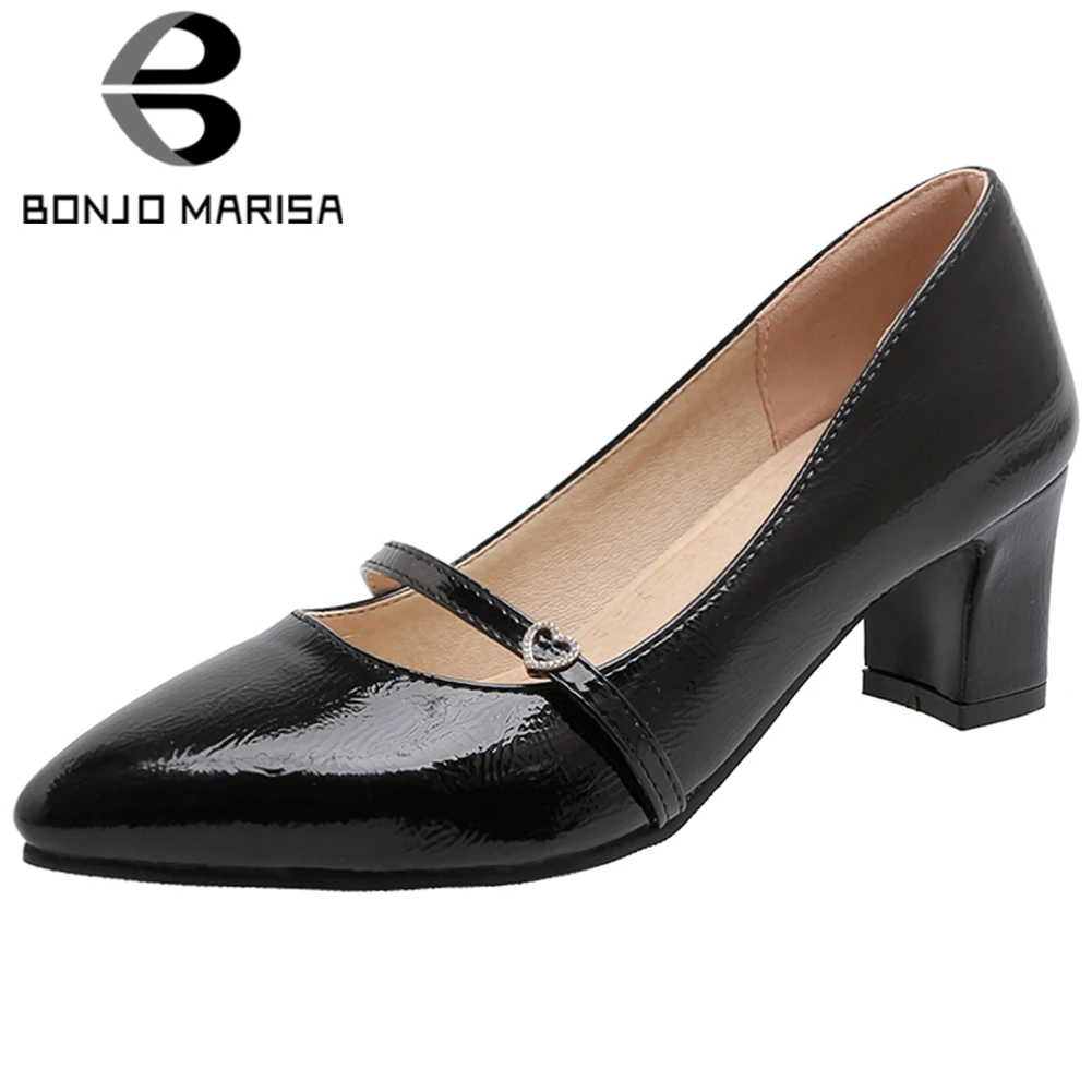 

BONJOMARISA Plus Size 32-48 New Ladies Thick High Heels Pumps Fashion Pointed Toe Spring Autumn Pumps Women Office Shoes Woman