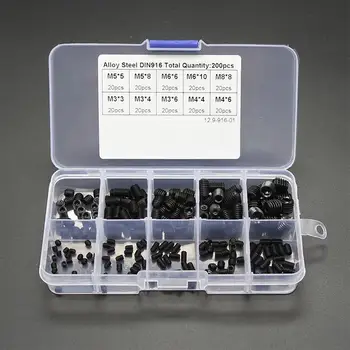 

200pcs/set M3/4/5/6/8 12.9 Grade Carbon Steel Good Corrosion Resistance High Strength Hex Screw Locking Set with Assortment Kit