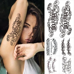 Transferable Text Waterproof Temporary Tattoo Stickers English Arabic Sanskrit Letter Black Word Arm Body Art Tattoos Women Men
