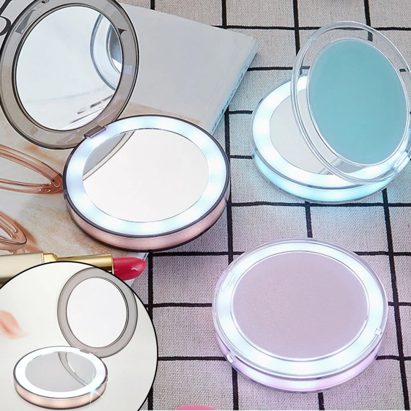 

Makeup Mirror with Led Light Make Up Mirror LED Compact Mirror Mini Makeup Mirror Magnify Hand Held Fold Portable