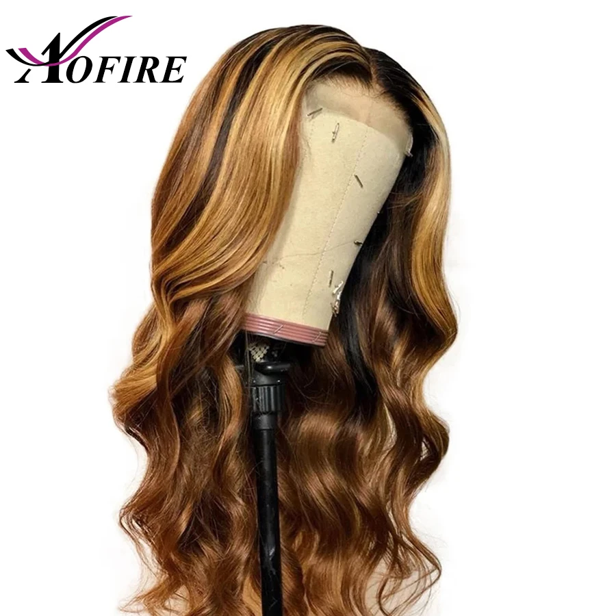 Бразильские волнистые волосы 13X6 Синтетические волосы на кружеве человеческие волосы парики предварительно вырезанные Мёд блонд Remy эффектом деграде(переход от темного к Цвет бесклеевой парик 130% плотность Aofire