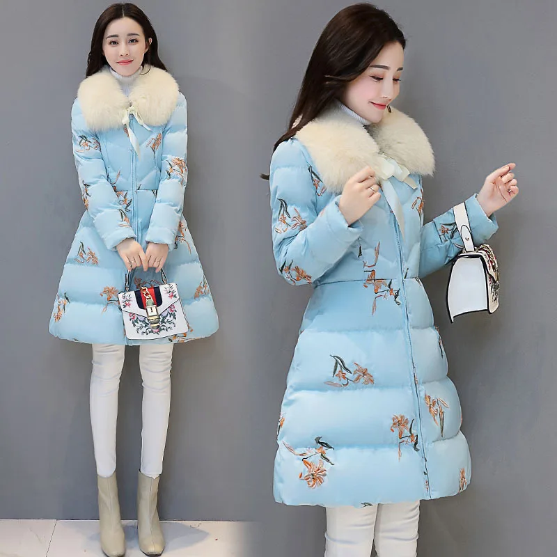 

2018 Winter New Style Elegant Ladies' Elegant Printed down Jacket Cotton-padded Clothes Slim Fit Thick Cotton-padded Jacket Cott