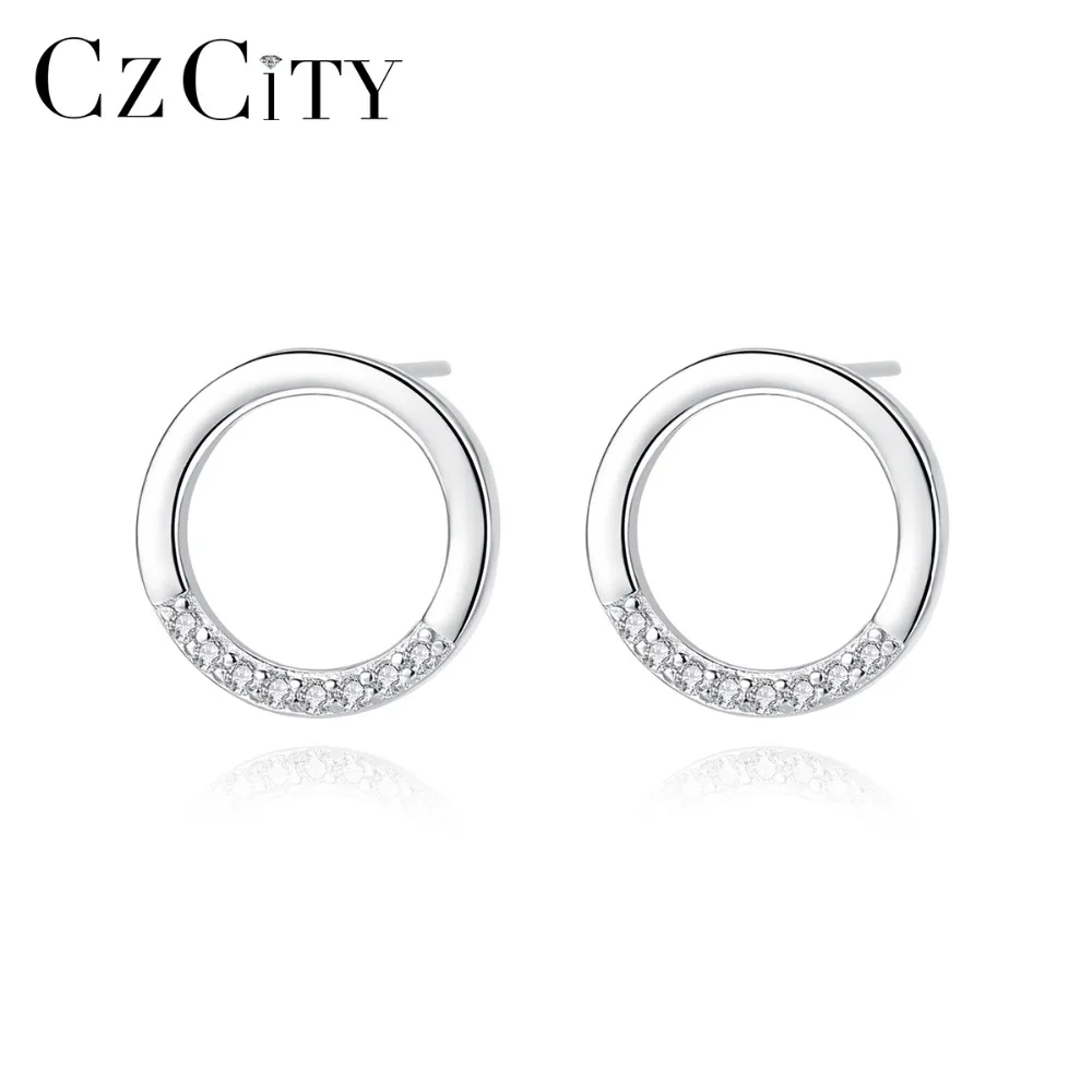 CZCITY из чистого стерлингового серебра 925 Симпатичные Круглые серьги гвоздики для