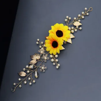 

FORSEVEN Handmade Gold/Silver Color Sunflower Pearls Headband for Women Bride Noiva Wedding Party Hair Bands Decor Jewellry