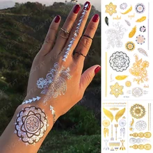 

Waterproof Temporary Tattoo Sticker Metallic Gold Silver Mandala Flower Feather Flash Tatoo Women Henna Bohemia Art Fake Tatto