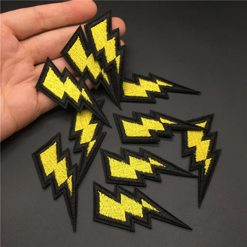 

10 pcs/lot Embroidery Patches for Clothing Iron on Badge Diy Clothes Stripes Fabric Sewing Decorative Stciker Lightning Appliues