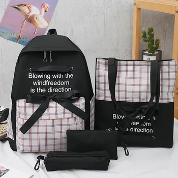 

4 Piece Set School Bag Fashion Canvas Women Backpack College Bag For Girls Anti Theft Rucksack Bagpack Mochilas Female Knapsack