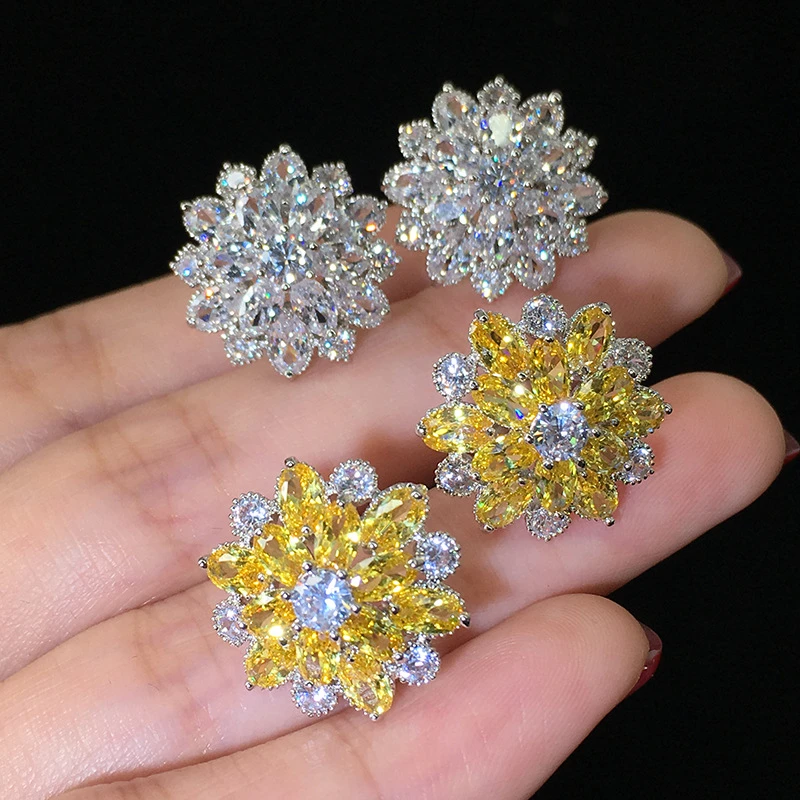 Nitlovely Flower Stud Earrings with Zircon Stone Women Silver Plated Earrings Birthday Gift Bijouterie 