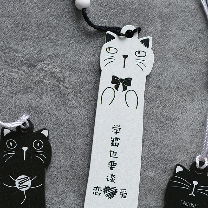 1X Kawaii черный белый кот деревянные закладки книги пометка страницы канцелярский школьный офисный поставка студенческий приз