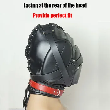 BDSM Mask Blindfold,Leather Breathing Hole Role Playing Hood,Padded over Mouth and Ears Bondage,Sex Toys For Couples 3