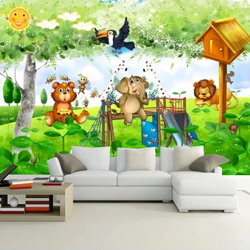 

Custom 3D Photo Wallpaper Green Landscape Cartoon Animal Park 3D Children Room Kids Room Bedroom Decoration Mural Wall Covering