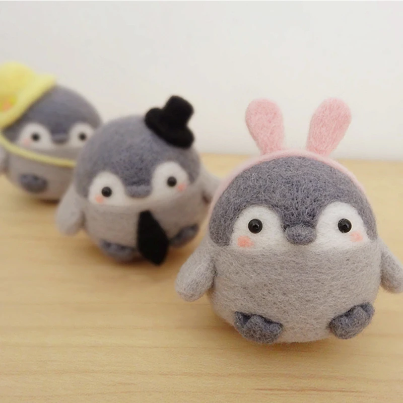 

Handmade Cartoon Penguin Rabbit Felting Non Finished DIY Creative Gift Toy Animal Wool Felt Craft Poked Material Package Set