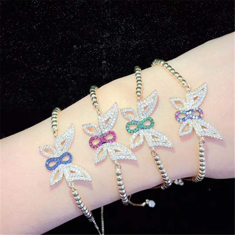 10 шт./лот,, латунный браслет, цветной кубический цирконий, большая бабочка, регулируемый браслет, модные ювелирные изделия