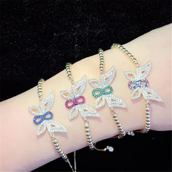 

10pcs/lot Wholesale Brass Bracelet Pave Color Cubic Zirconia Big Butterfly Adjustable Bracelet Fashion Jewelry