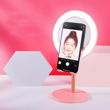 

LED Ring Light Desktop Makeup Lighting with Stand Big Mirror and Cellphone Holder Soft Beauty Light Effect Ringlight for Selfie