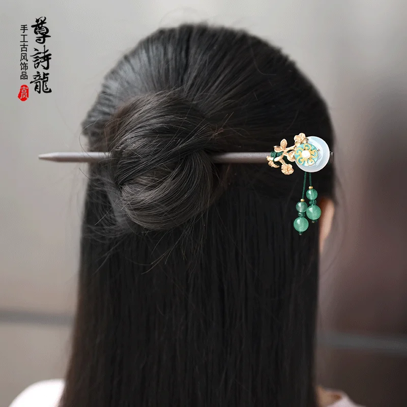 Простой головной убор заколка для волос с шариками деревянная заколка ручной работы cheongsam Принцесса Шпилька, которая сотрясается при ходьбе кисточка шпилька