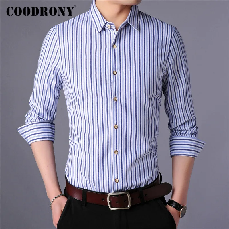 

COODRONY Long Sleeve Shirt Men Clothes Spring Autumn Classic Striped Cotton Shirts Business Casual Camisa Social Masculina C6016