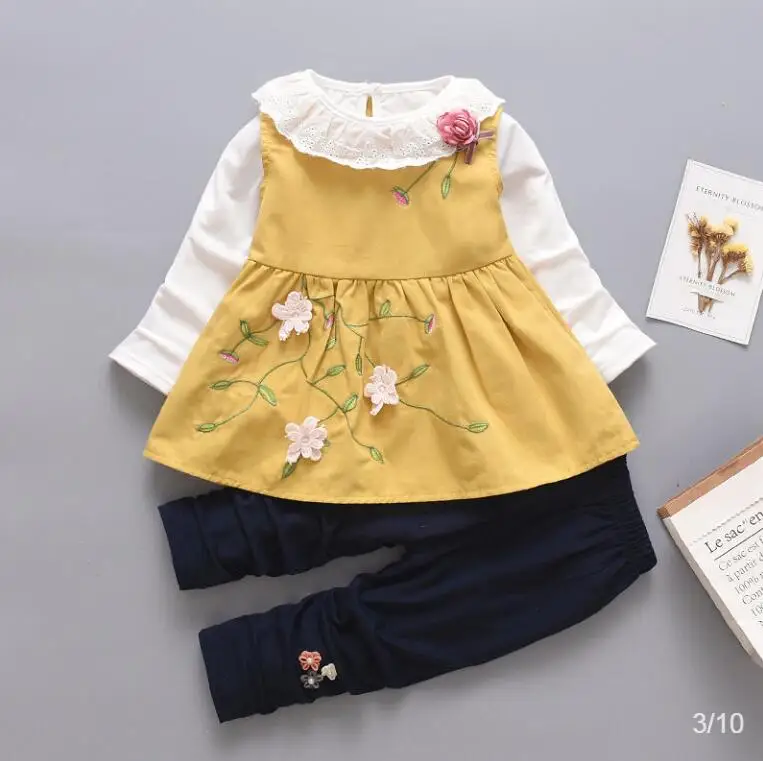 Комплекты одежды для маленьких девочек весенне-осенний детский Модный хлопковый топ+ штаны, спортивный костюм из 2 предметов для маленьких девочек, костюм для дня рождения