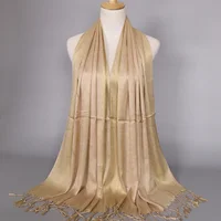 2024 Luxury Brand Women Gold Cotton Solid Color Muslim Head Scarf Shawls and Wraps Glitter Pashmina Bandana Female Foulard Hijab 1