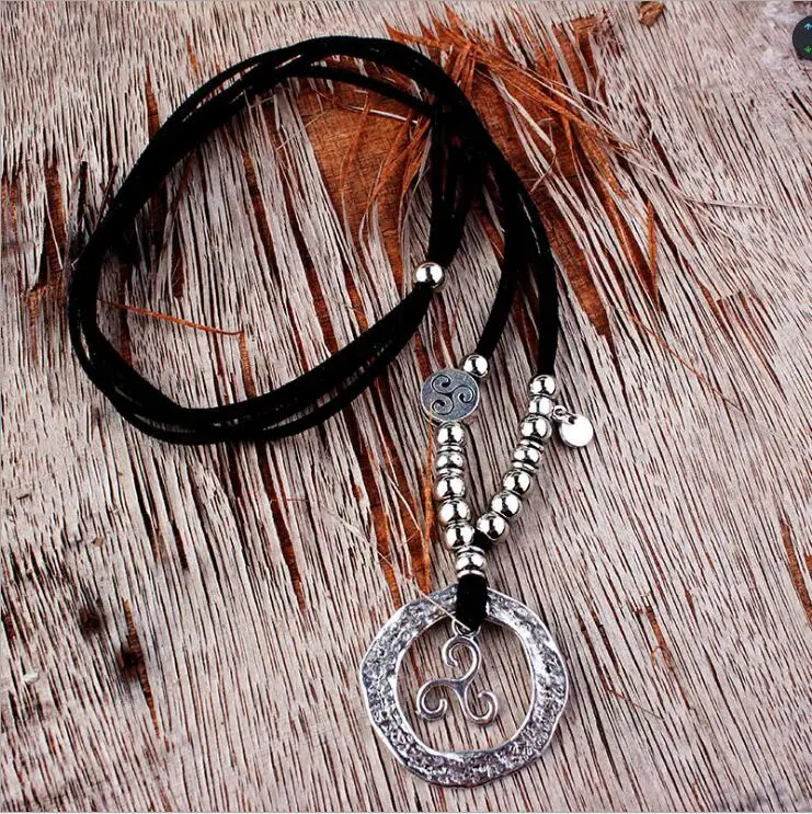 Женское Ожерелье из коричневой кожи, аксессуары для ювелирных изделий, женское кожаное ожерелье, женское национальное ожерелье - Окраска металла: JNA0372M