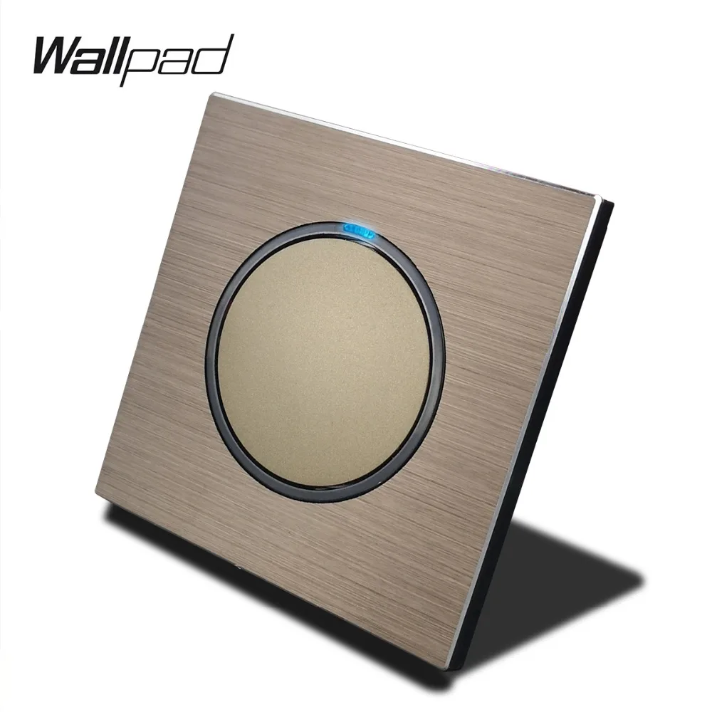 Wall Light Switch, alumínio escovado, Satin Metal Painel, Brown, L6, 1 Gang