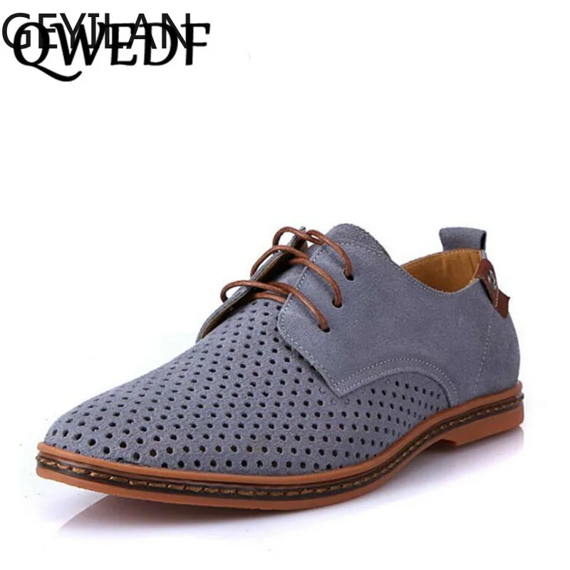 

QWEDF Men Oxfords Shoes Man 2018 Summer Breathable Suede Leather Shoes British Man Cut Outs Dress Shoes Big Size 38-48 XX-033