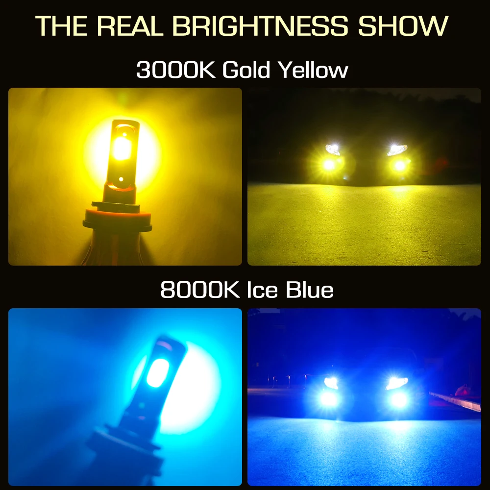 Stone Banks H1 H3 H7 H11 H8 H9 H16 9005 HB3 H10 9006 HB4 LED Car Light Bulbs For Auto 3000K Yellow 8000K Ice Blue 72W Fog Lamp