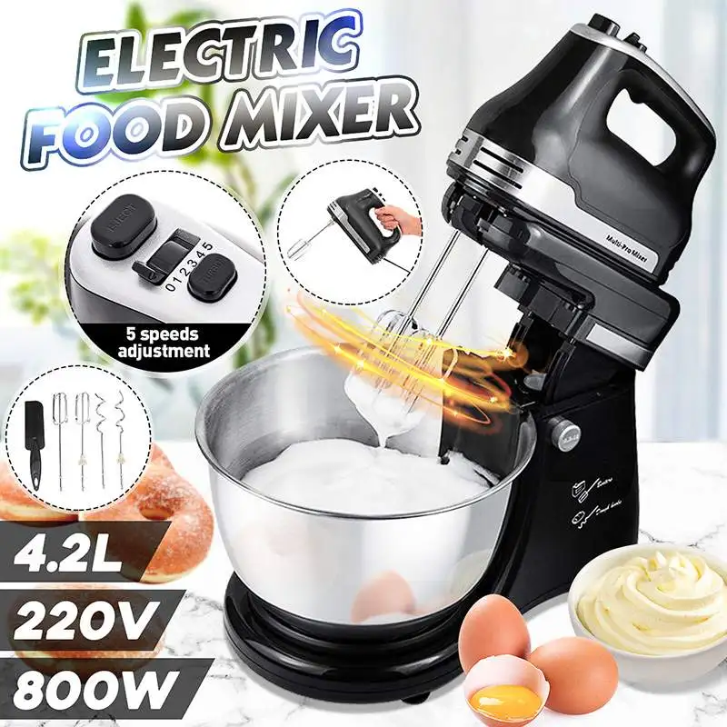4.2L Electric Food Mixer Table Stand Cake Dough Mixer Handheld Egg Beater Blender Baking Whipping Cream Machine 800W 5 Speed