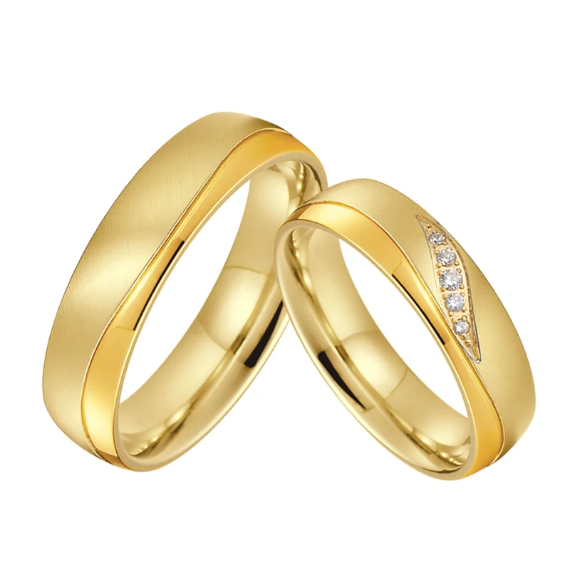 Anillos de boda chapados en oro para hombres y mujeres, alianzas de acero inoxidable, amor, su y ella, anillo de propuesta de - AliExpress