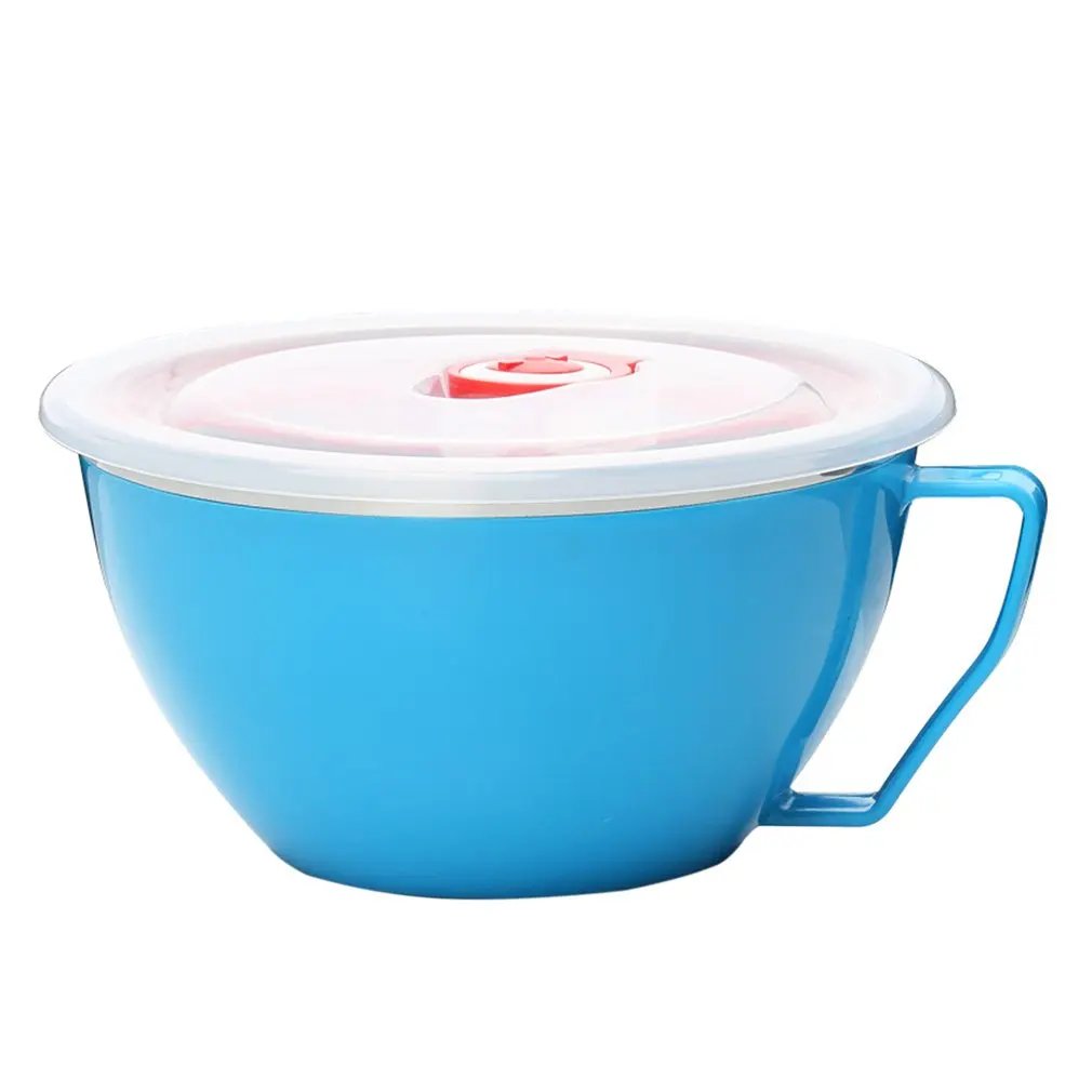 Blue Миска для лапши быстрого приготовления из нержавеющей стали с ручкой крышки герметичные миски для еды - Цвет: Blue