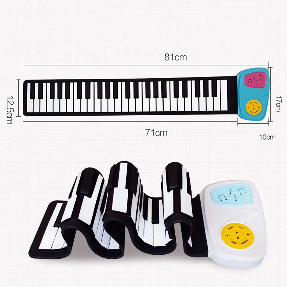 Electronic Organ Roll Up Piano 49 Key Teaching Beginner Sound Spectrum Sticker Electronic Keyboard Piano Music Gift