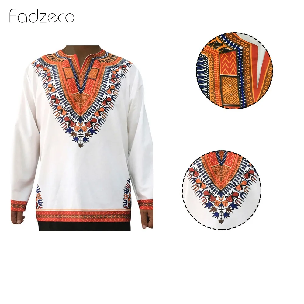 Fadzeco рубашка в африканском стиле для мужчин с v-образным вырезом и длинными рукавами рубашка большого размера Дашики Модный этнический принт повседневный мужской традиционный Африканский Топ