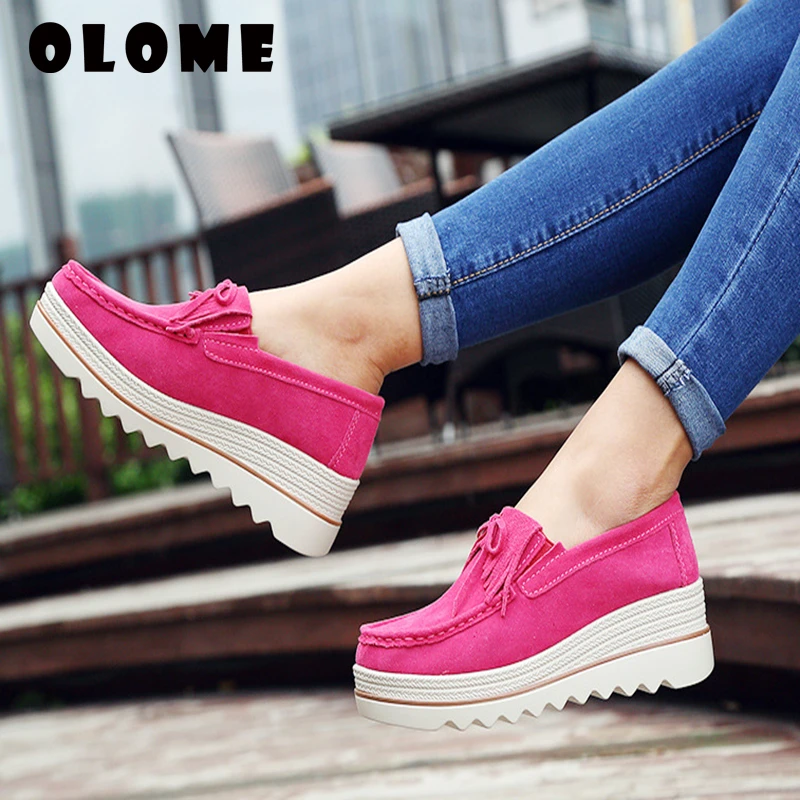 Zapatos planos de plataforma sin cordones para mujer, mocasines informales ante y cuero, para primavera, verano y otoño|Zapatos planos de mujer| AliExpress