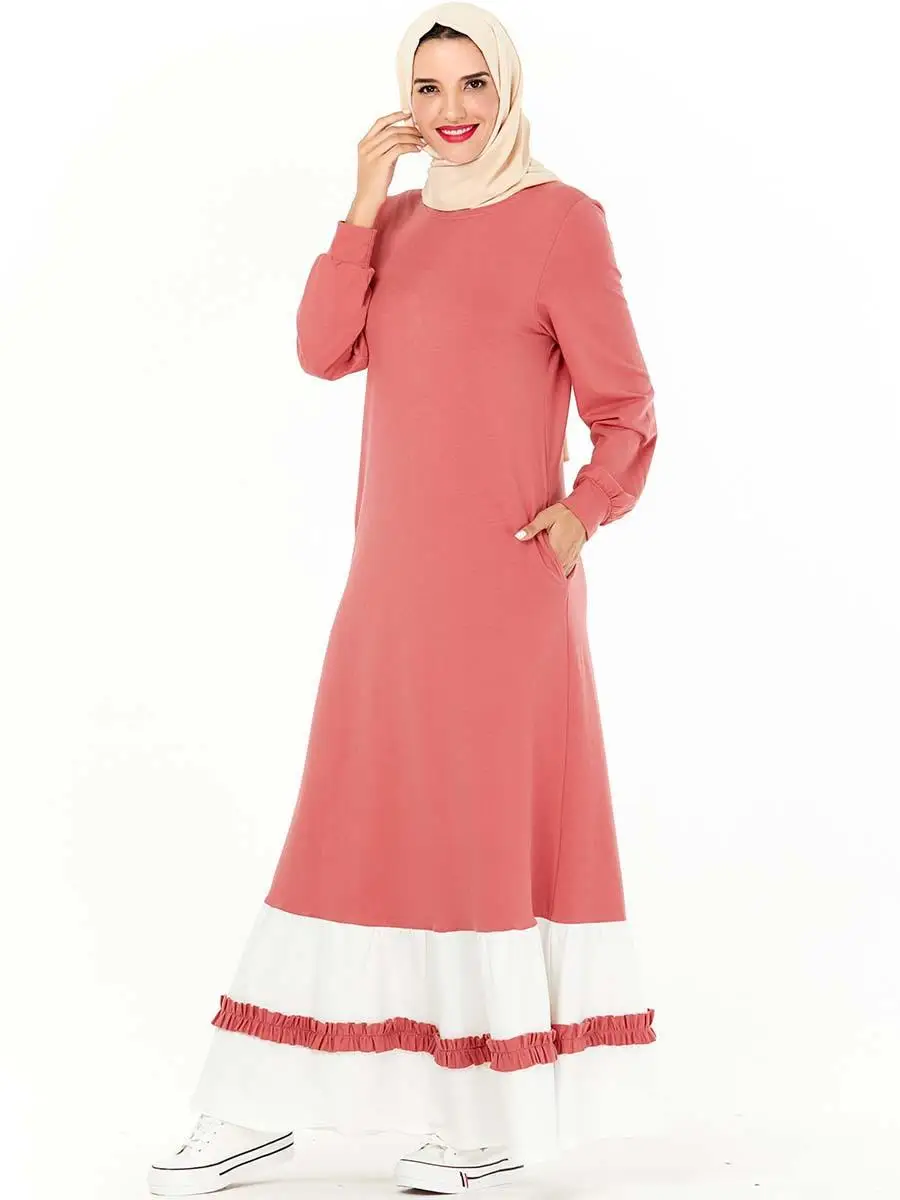 Женское платье Abaya мусульманское Спортивное Макси с длинным рукавом кафтан