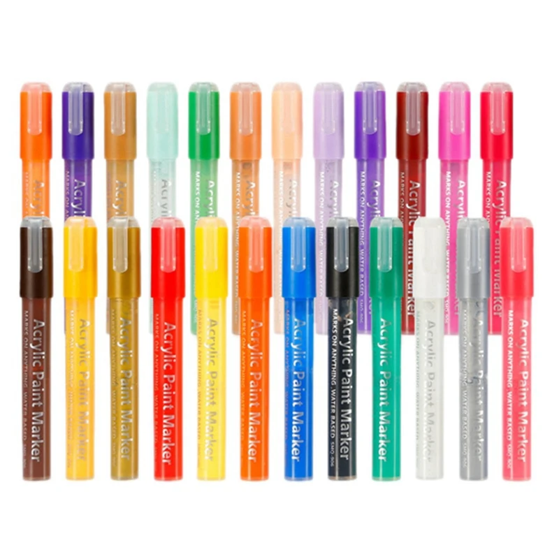 

24 Colors Acrylic Paint Marker Pens Paint Pens for Rocks Painting Fabric Diy Craft Card Making Art School Supplies